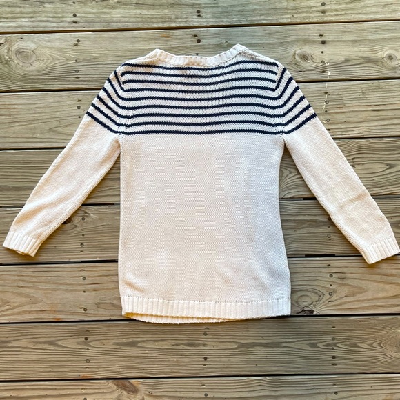 LOFT 3/4 Length Cream & Navy Striped Sweater | Small - Picture 2 of 5